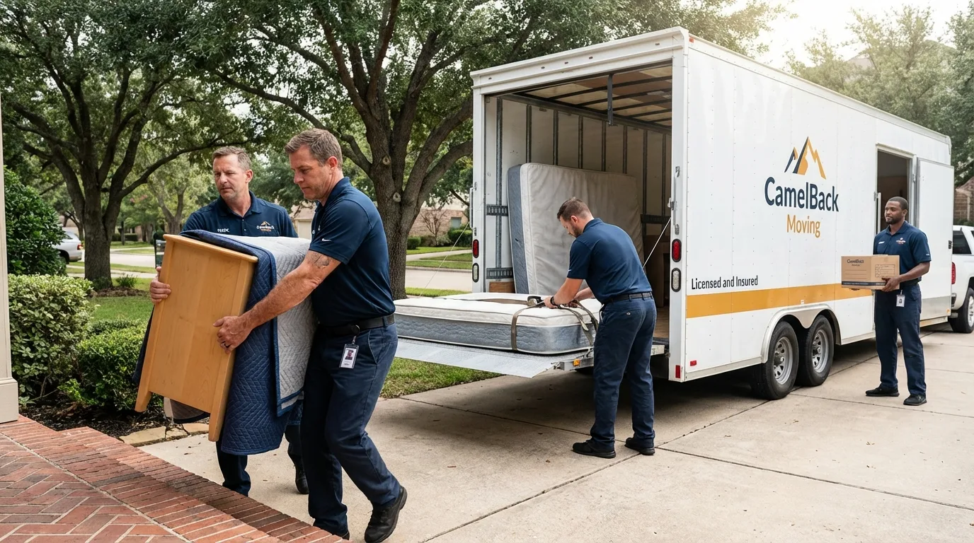 Crew loading residential truck for cross-state move from Loma Linda, CA