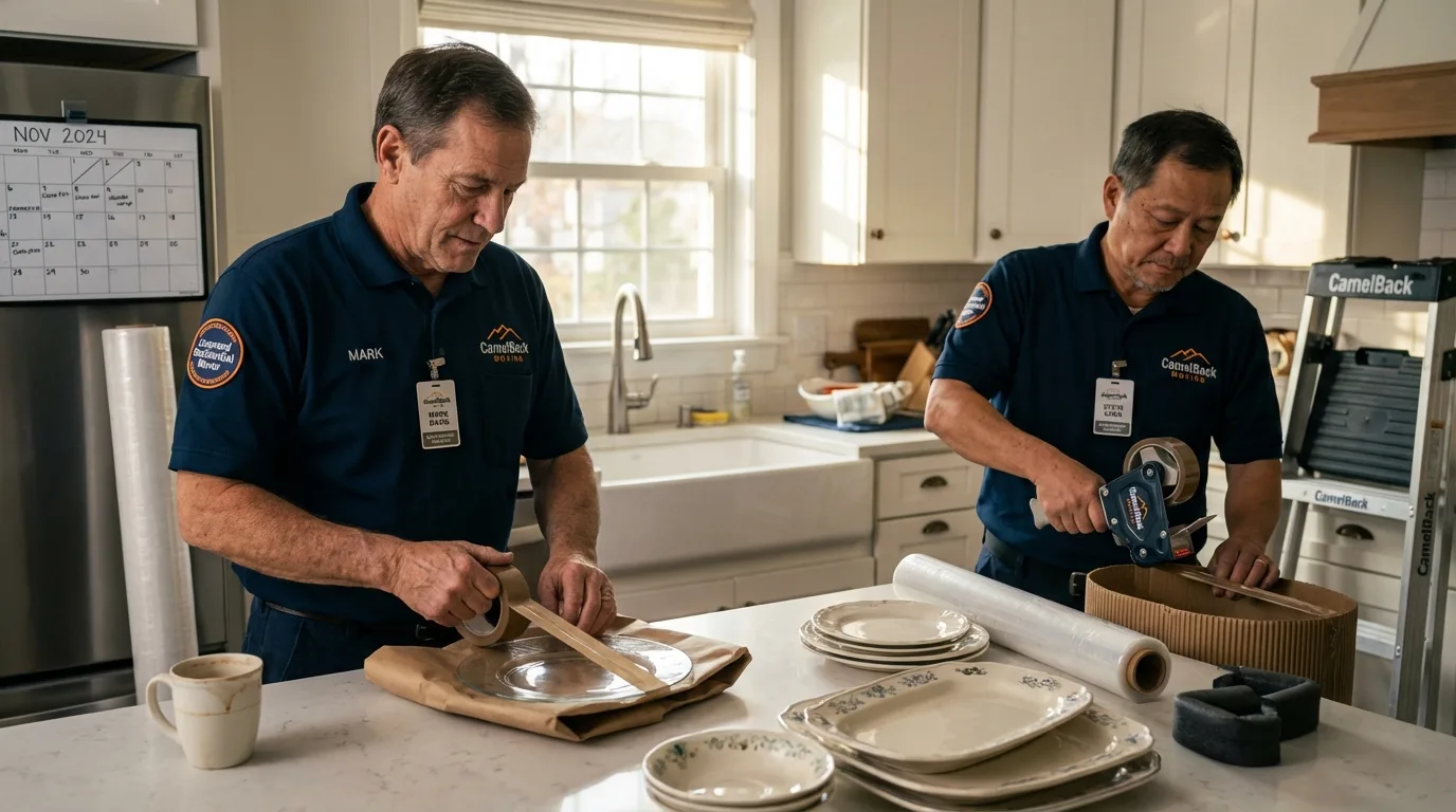 Professional crew packing kitchen dishware in Loma Linda, CA