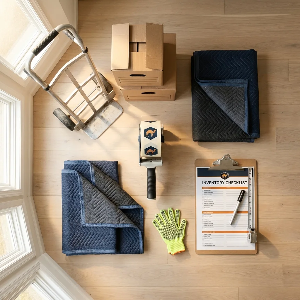 Professional moving supplies and packing materials layout for Loma Linda residential relocations